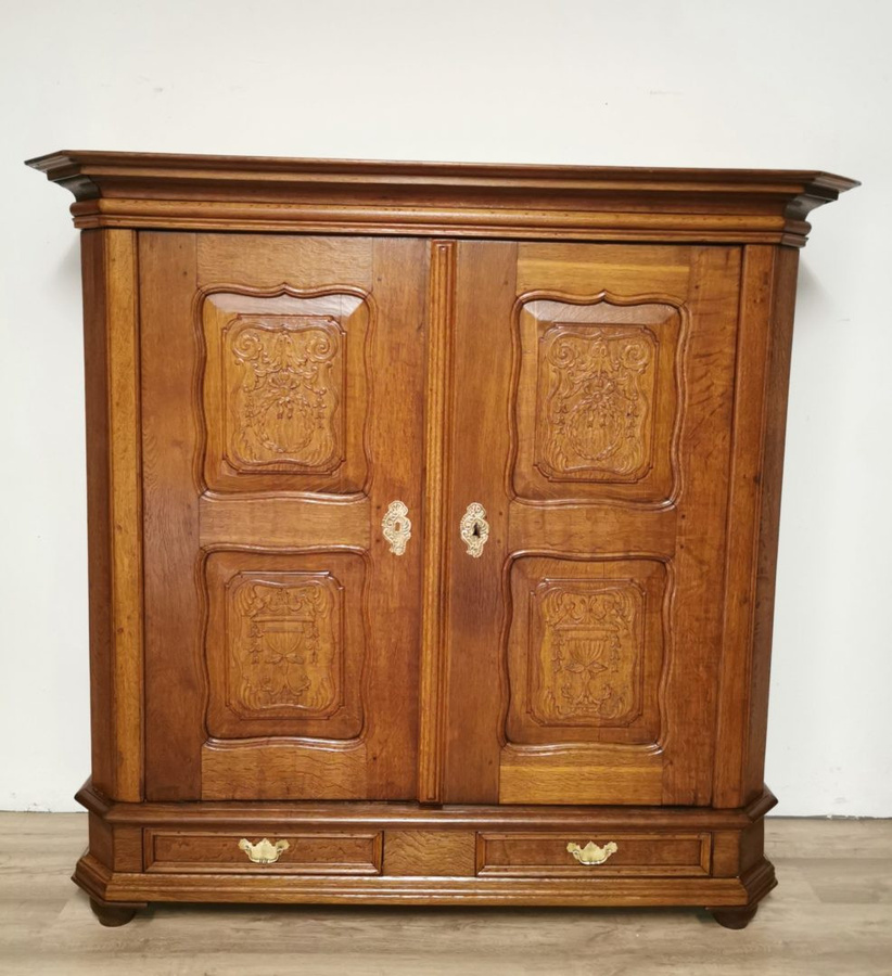 Antik-Eichenschrank Barock Vogelsberg um 1770, Braun, B/T/H: 170 x 60 x 164 cm - Bild 1
