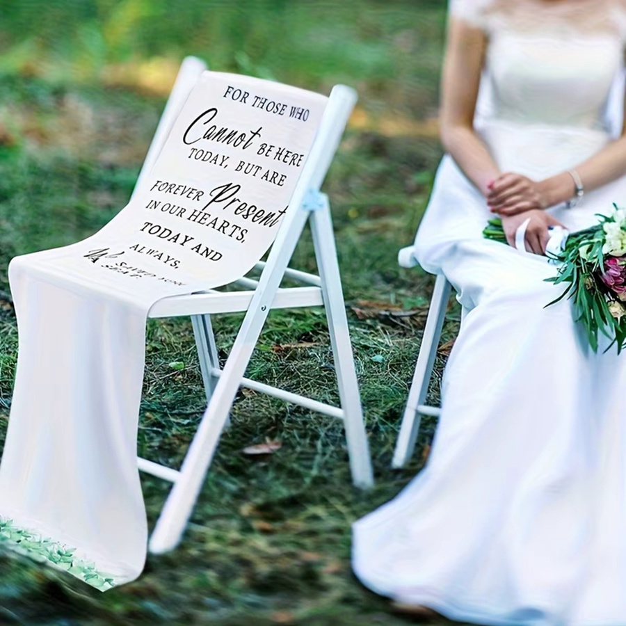 AFYPRTY Gedenk-Hochzeitsbanner mit Eukalyptus-Druck und floralem Design, weiße Stuhlschleife zur Dekoration für die Hochzeitszeremonie - Bild 4
