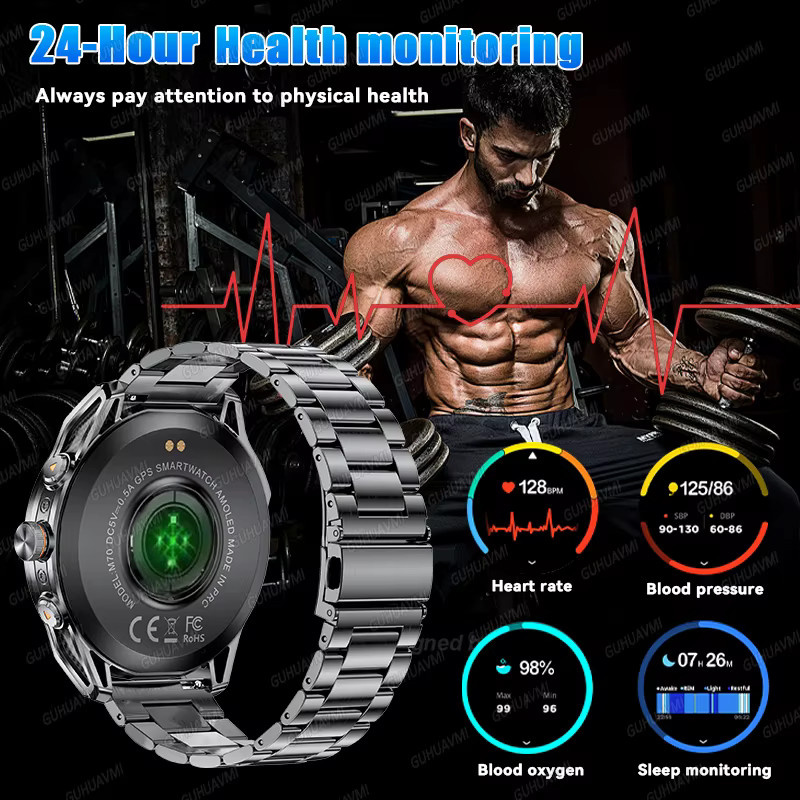 GUHUAVMI Smartwatch, 1,73 Zoll AMOLED-Display, GPS, 10 ATM, Schwarz - Bild 3