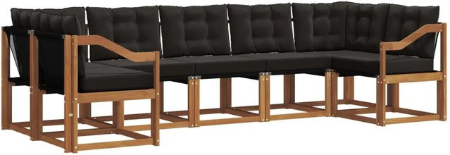 vidaXL Outdoor-Sofagarnitur 7-teilig L-Form aus Akazienholz mit Textilene und Kissen in Schwarz und Natur - Bild 1