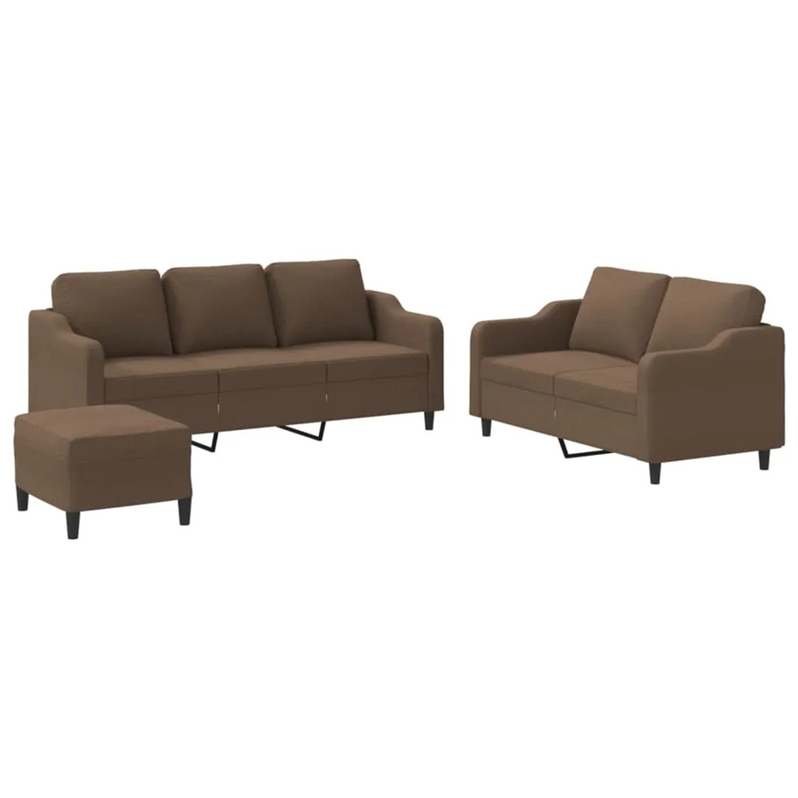 vidaXL 3-teilige Sofagarnitur in Braun aus Stoff mit 3-Sitzer-Sofa, 2-Sitzer-Sofa und Fußhocker - Bild 2