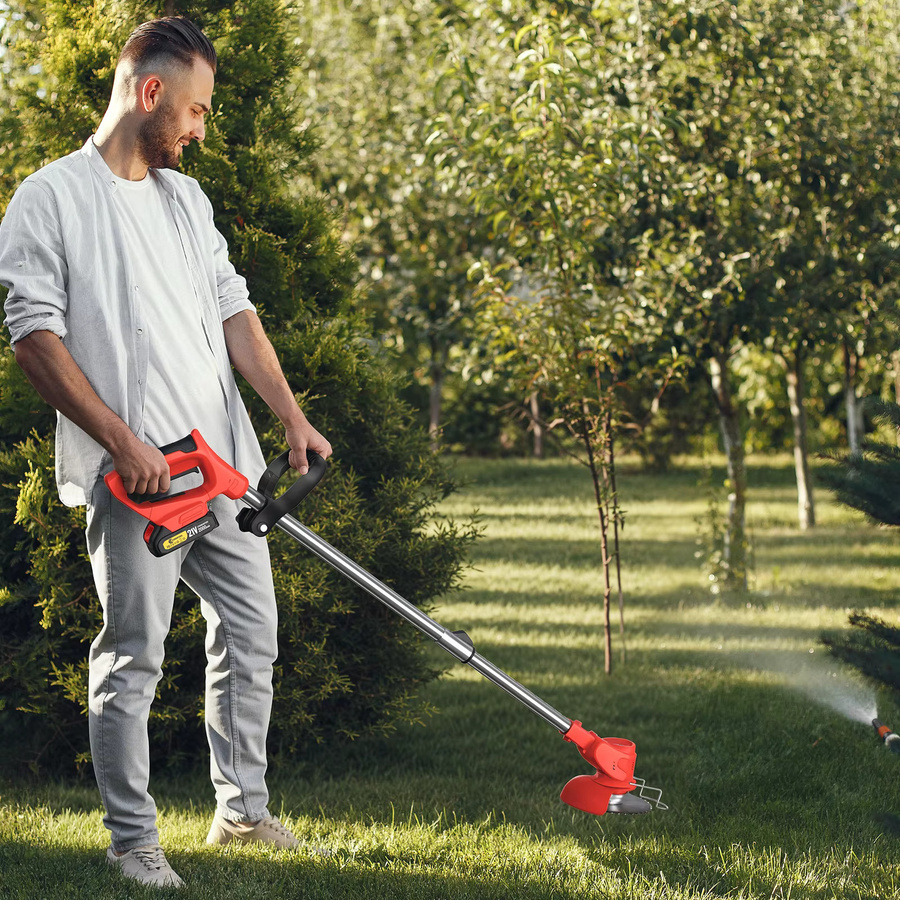 Conentool Kabelloser Rasentrimmer 21V 650W mit Akku, Teleskopisch und Faltbar, Rot - Bild 4