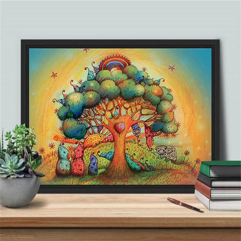 FIYO 5D Diamant Malerei Baum Landschaft Mosaik Stickerei Wandkunst Mehrfarbig B: 30 cm x H: 20 cm - Bild 2