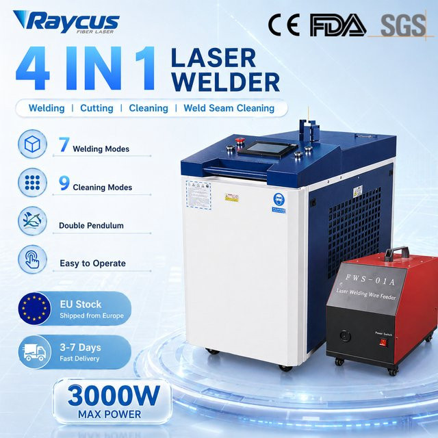 Relfar 4-in-1 Handfaserlaserschweißgerät mit 3000W Raycus Laser für Schweißen, Schneiden und Reinigen von allen Metallen mit Doppel-Pendel-Funktion - Bild 1