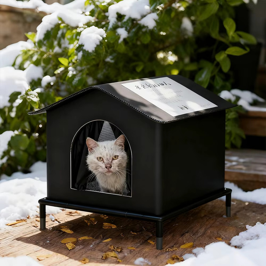 Isoliertes und wetterfestes Katzenhaus von CWV in Schwarz Matt für drinnen und draußen - Bild 6