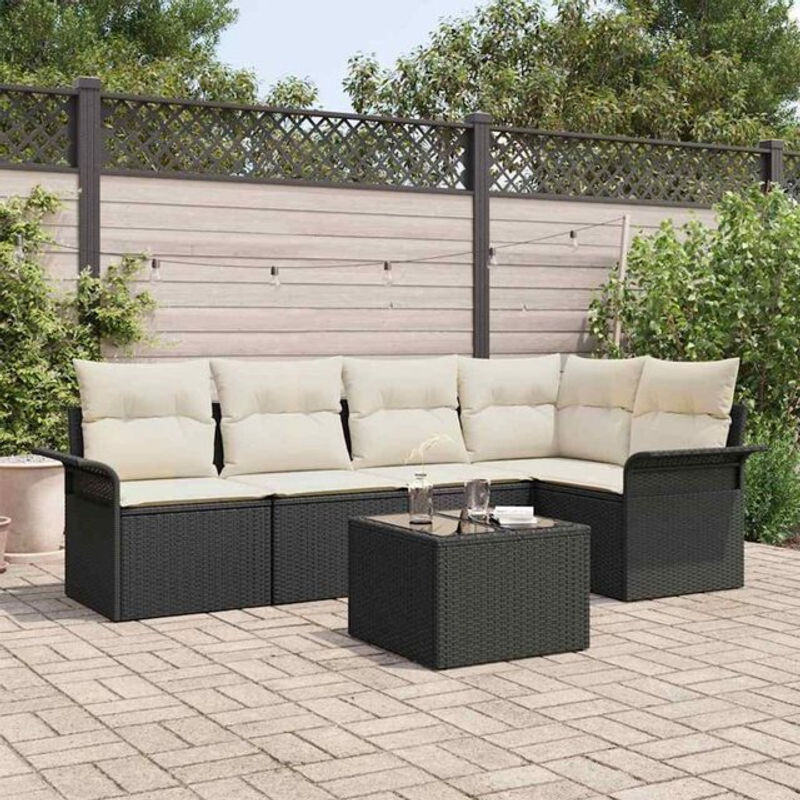 vidaxl Garten-Sofa-Set aus Poly-Rattan mit 6 Kissen in Schwarz - Bild 1
