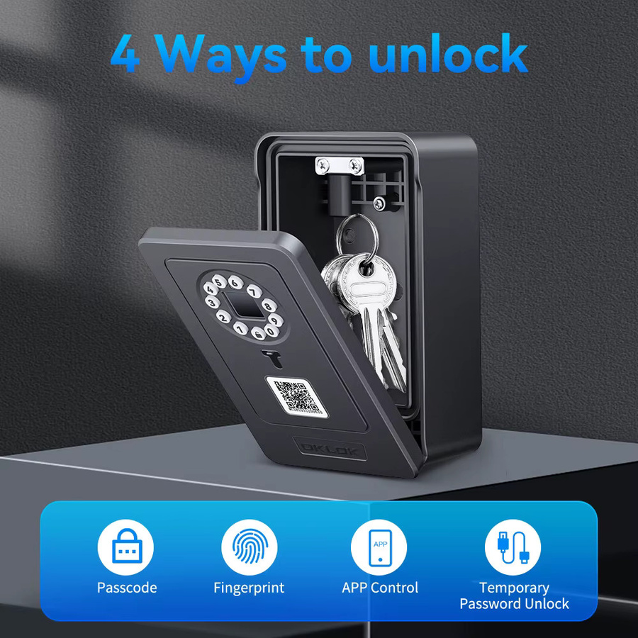 OKLOK Smart Key Lock Box mit Fingerabdruck und Bluetooth, wasserdichte Wandmontage, Schwarz - Bild 2