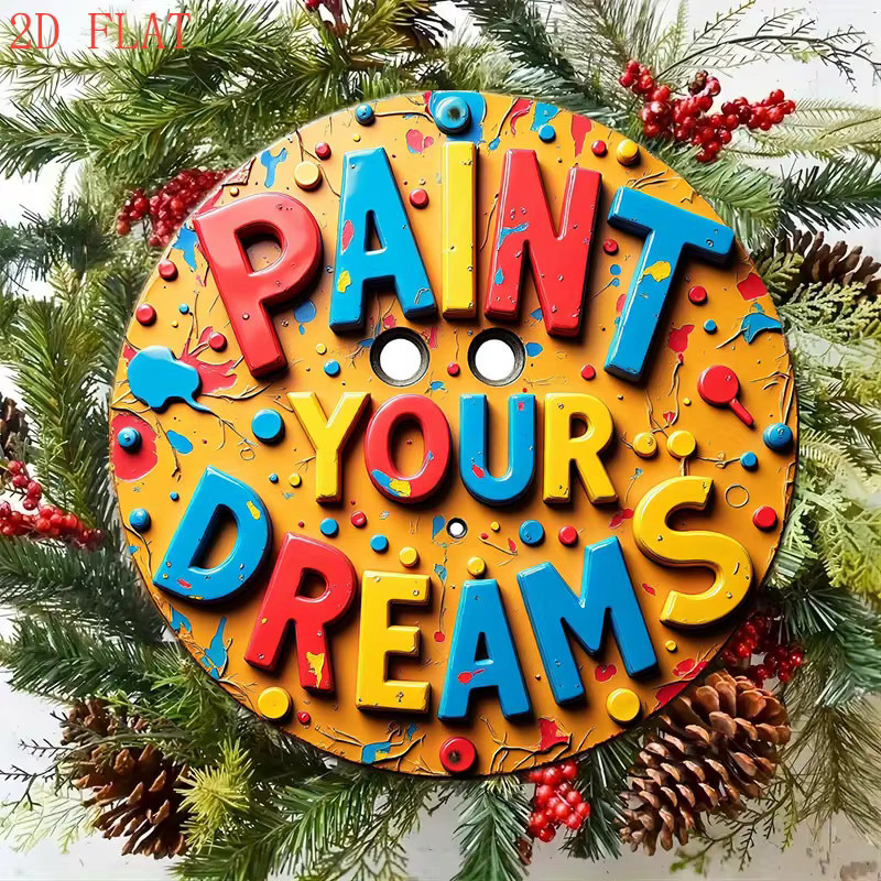 Potdemiel Rundes Aluminium-Wandkunstschild Paint Your Dreams in Multicolour mit abstraktem Spritzdesign, Durchmesser: 20,32 cm - Bild 5