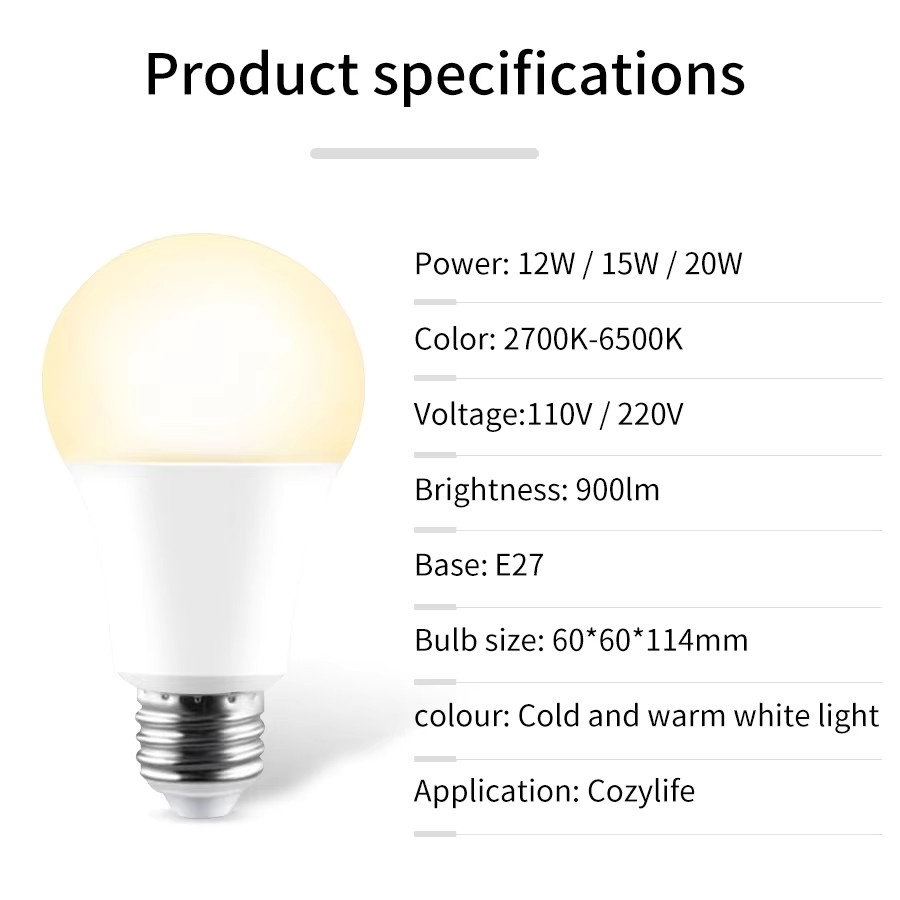 Globvat WiFi Smart LED Glühbirne E27 mit CCT, Farbe Weiß, Unterstützung für Alexa und Google Home via Cozylife App - Bild 2