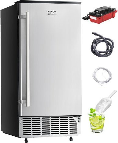 VEVOR Untertisch-Eiswürfelmaschine aus Edelstahl in Silber mit Ablaufpumpe und umkehrbarer Tür für gewerbliche und private Küchen, Kapazität: 36 kg pro Tag, B/T/H: 48,5 x 38,0 x 85,5 cm - Bild 1