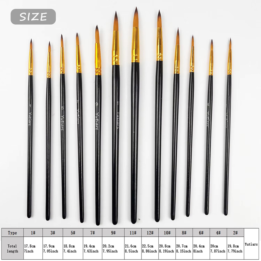Yutiars Professional Artist Pinsel Set 12-teilig mit synthetischen Nylonborsten für Aquarell, Öl, Acryl und Gesichtsbemalung - Bild 2