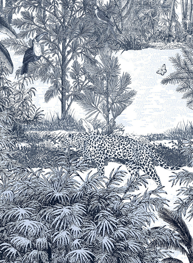 Isidore Leroy Mural Amazon Panthere in Blau mit einer Breite von 1,5 m - Bild 2