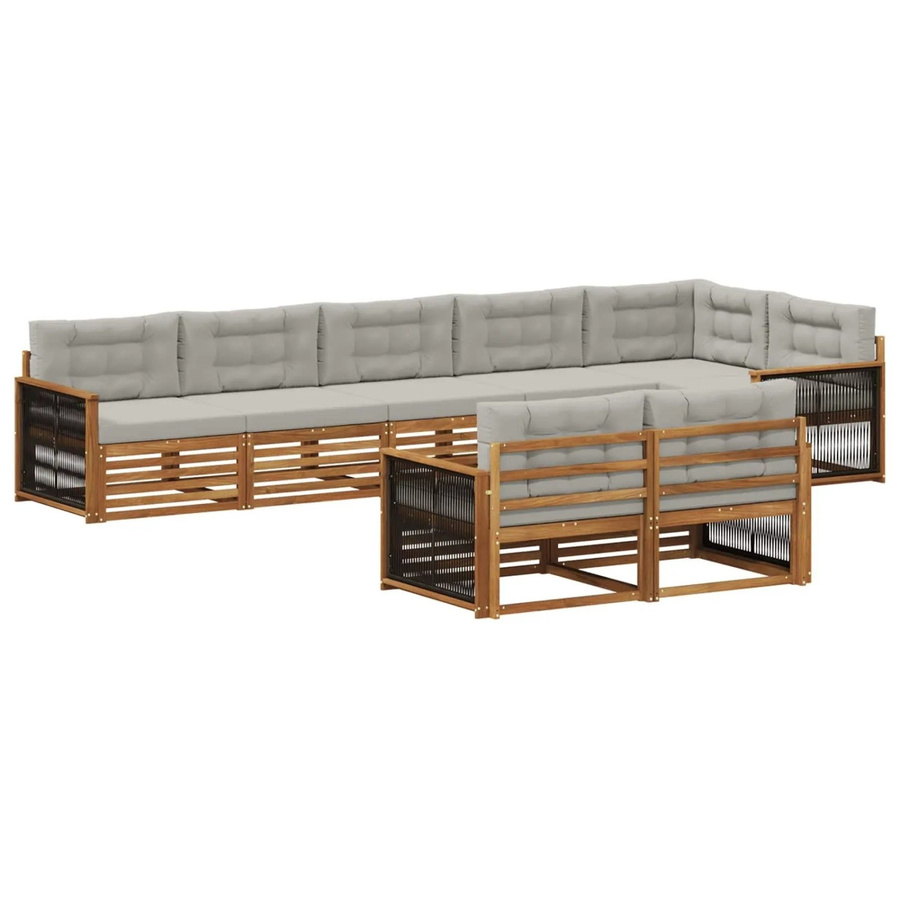 vidaXL Outdoor-Sofagarnitur aus Akazienholz in L-Form mit Kissen, Farbe Braun und Hellgrau - Bild 2