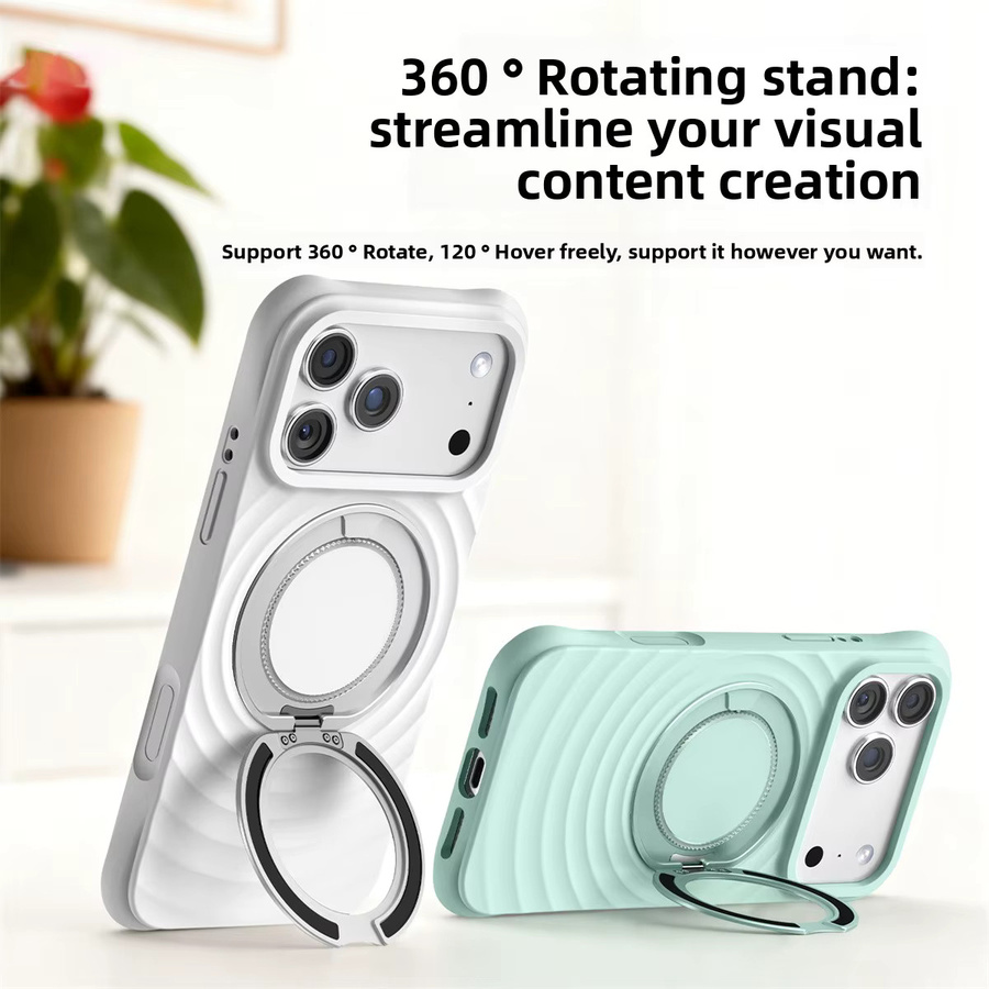 szHAIyu Magnetische Silikon Handyhülle mit 360 Grad Rotierendem MagSafe Halterring für iPhone 16 15 17 Pro Max in Pink - Bild 2