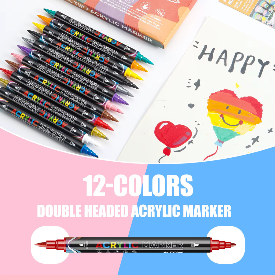 12 Farben Macaron Acryl Marker mit Dual Tip Soft Brush und Feinspitze für kreative DIY Kunstprojekte auf Stein, Holz oder Tassen - Bild 3