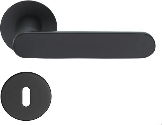 MeinTürgriff Drückergarnitur Georgetown mit Flachrosette in Schwarz Matt aus Edelstahl, B/H: 160 x 160 mm, Tiefe: 60 mm - Bild 1