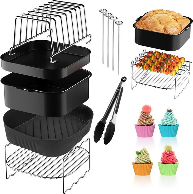 Quadratische Silikon-Luftfritteusenform in Schwarz für Ninja, Cosori 5,5 l und Cecotec 6 l bis 6,5 l - Bild 1