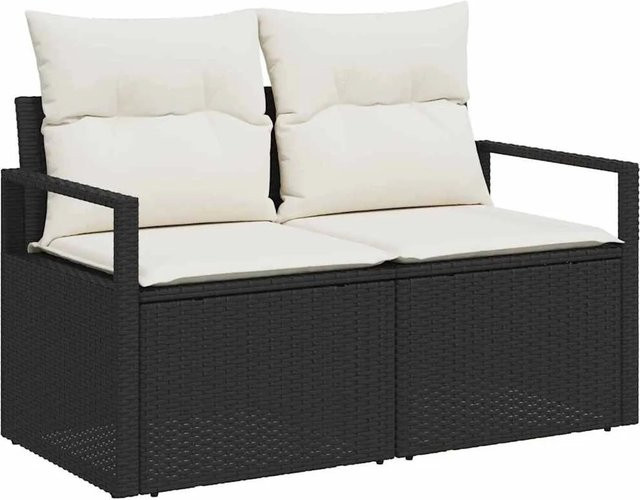 vidaXL Garten-Sofa-Set 6-teilig aus Polyrattan in Schwarz und Beige mit Polsterung und UV-beständigen Kissen für Garten und Terrasse - Bild 1