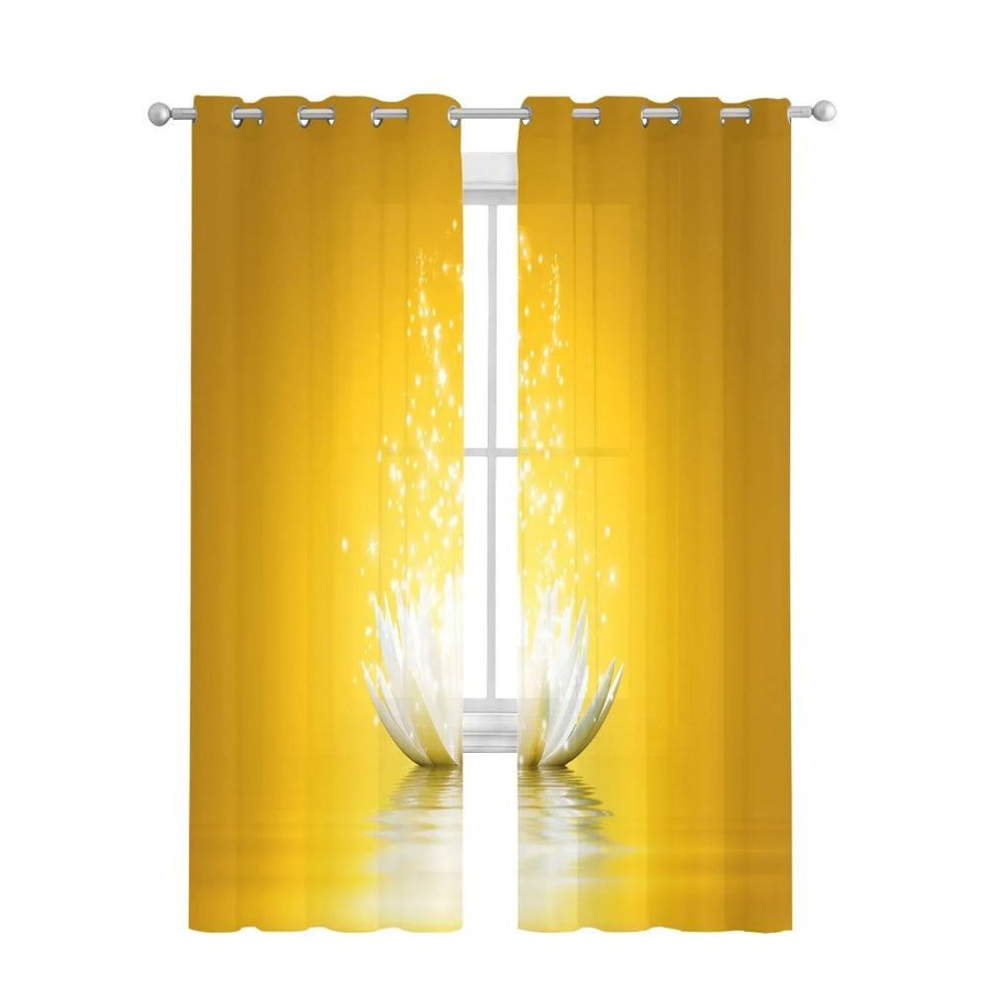 Yiran Furniture Lotusblume Tüllvorhang Gelb, Transparentes Voile-Fensterdekoration mit Ösen, Breite: 135 cm, Höhe: 274 cm - Bild 1