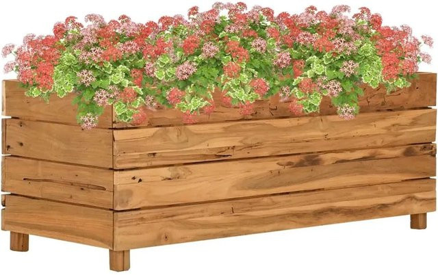 vidaXL Tischbett aus Teak-Altholz und Stahl in Braun, B/T/H: 100 x 40 x 38 cm - Bild 1