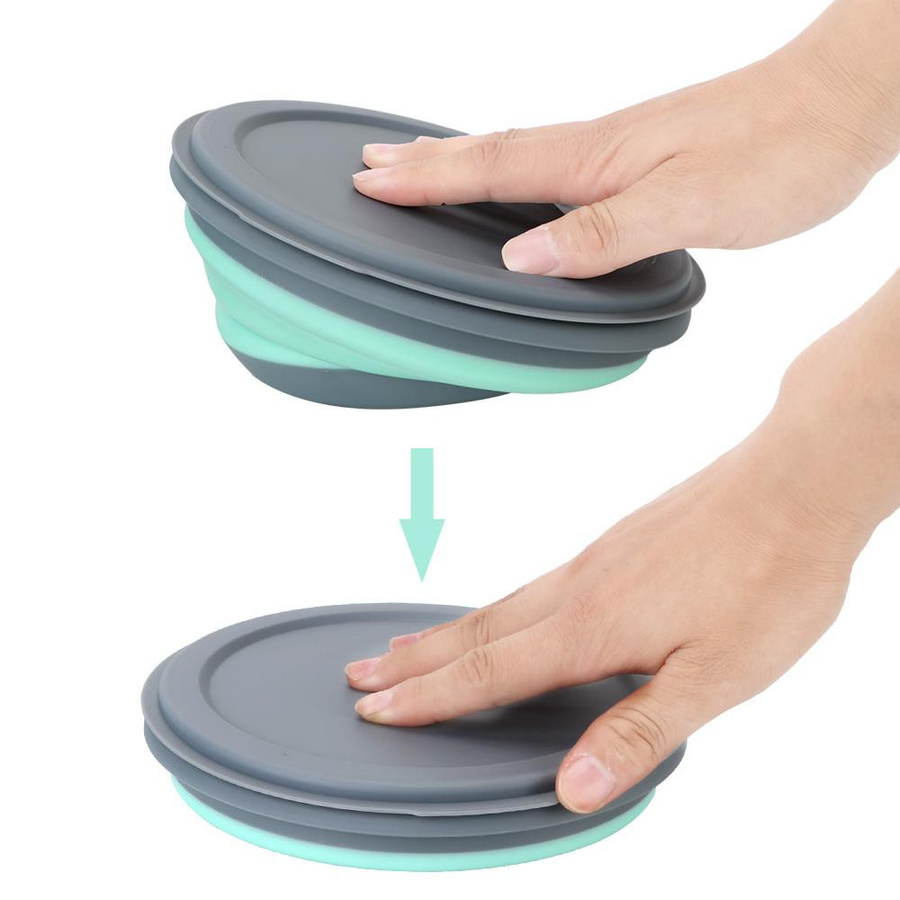 3-teiliges faltbares Silikon-Lunchbox-Set in Grün mit Deckel für Salate und Lebensmittel - Bild 2