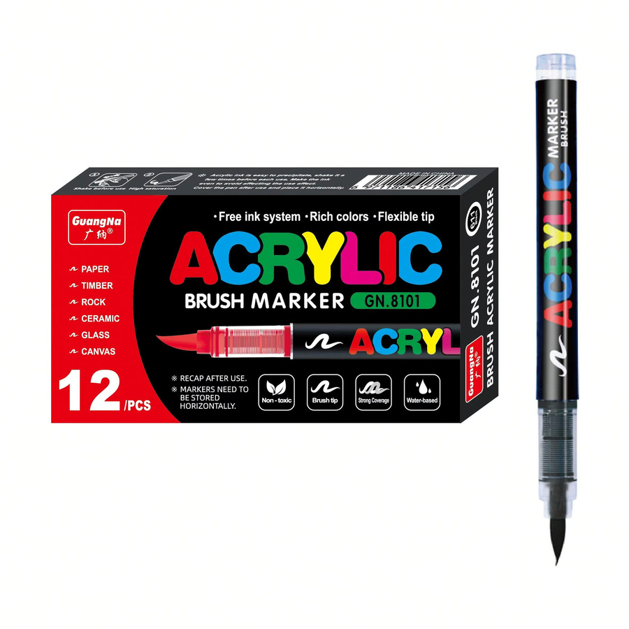 12-teiliges Premium-Set Acryl-Marker mit weicher Spitze in Schwarz und Weiß für Holz, Keramik und Bastelarbeiten - Bild 2
