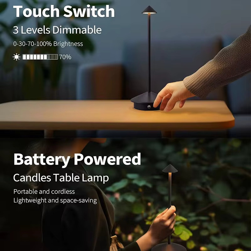 LINYILIGHT Dimmbare LED-Tischleuchte in Schwarz mit Touch-Bedienung und 3 Farbmodi, wiederaufladbare Akku-Nachtlampe für Schlafzimmer und Dekoration - Bild 4