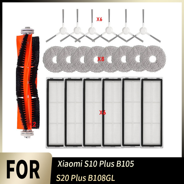 WINDNINJA Zubehör-Set für Xiaomi S10 Plus B105 S20 Plus B108GL Roboterstaubsauger mit Seitenbürsten, HEPA-Filtern und Wischtüchern, multicolour - Bild 1