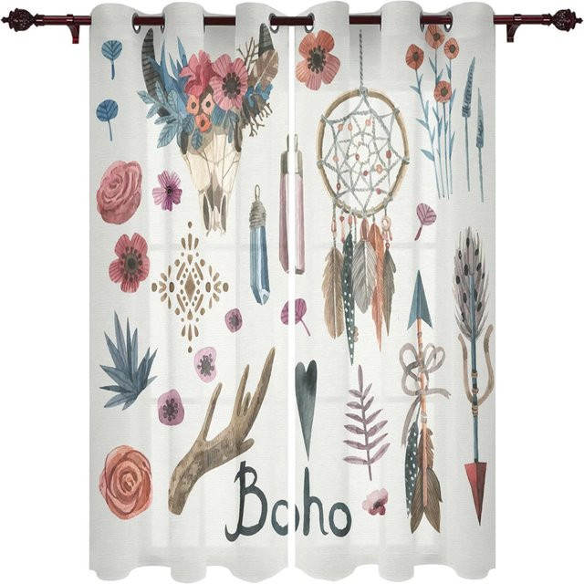 Yiran Furniture Boho Traumfänger Vorhang mit Aquarell Feder Muster in Multicolour, Breite: 100 cm, Höhe: 130 cm - Bild 1