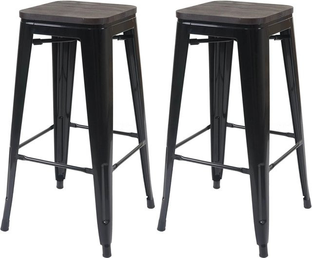 PROREGAL 2er-Set Barhocker im Industriedesign mit Ulmenholz-Sitzfläche und Metallgestell, Schwarz/Braun, Sitzhöhe: 76 cm, stapelbar - Bild 1
