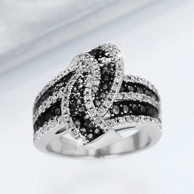 Huitan Ringe, Schwarz Weiß, Knoten Form, Damen - Bild 1