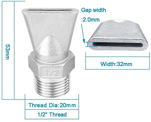 Qianchangfu Hitzebeständige Flachstrahl-Sprühdüse aus Edelstahl in Silber mit 2,0 mm Spaltweite und 1/2 Zoll Anschluss - Bild 1