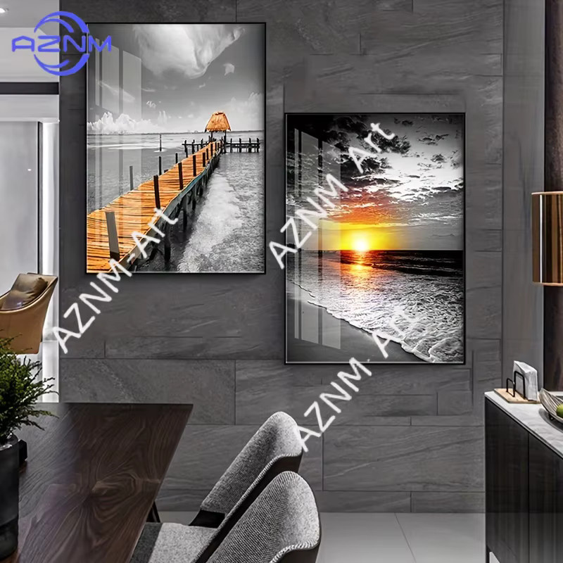 3-teiliges Set AZNM Leinwandbilder Strand-Sonnenaufgang in Schwarz-Weiß und Multicolour, moderne Landschaftsmotive für deine Wandgestaltung im Wohnzimmer oder Schlafzimmer - Bild 5
