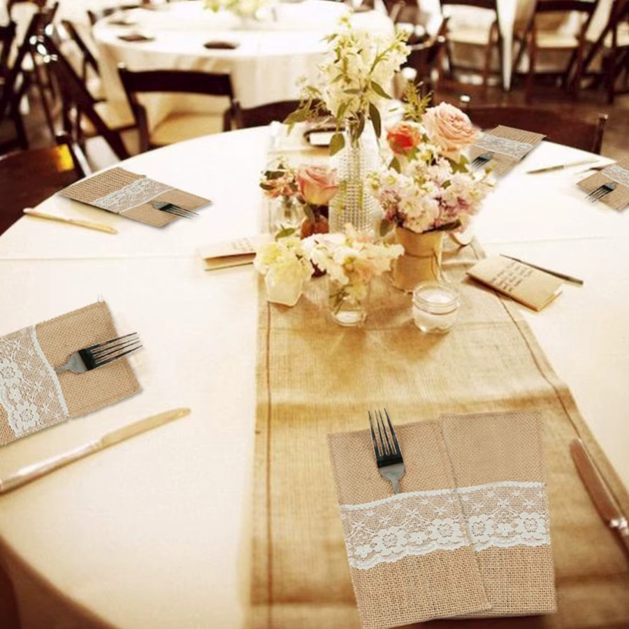 100 Stück Besteckbeutel aus Jute in Beige für Hochzeit, Geburtstag und Party - Bild 3