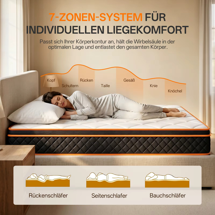 SKSBTF King-Taschenfederkernmatratze in Weiß, Härtegrad H3, mittelfest, B/T: 160 x 200 cm, Höhe: 25 cm - Bild 2