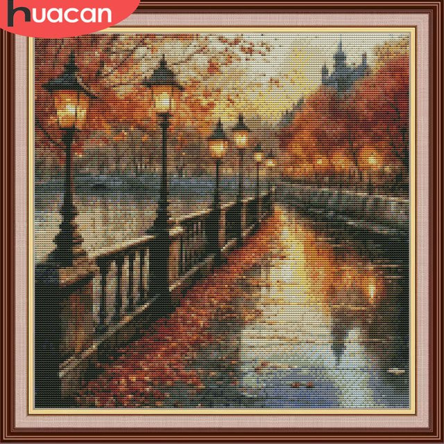 HUACAN Stickerei Kit Herbst Landschaft Kreuzstich Set mit bedruckter Leinwand B/B/H: 30 x 30 x 0,11 cm - Bild 1