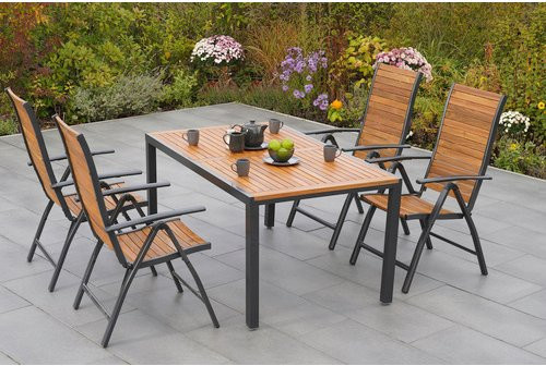 Merxx Gartenmöbelset Santorin 5-tlg. aus Aluminium und Akazienholz in Braun mit Tisch B: 150 cm, T: 90 cm, H: 75 cm - Bild 1