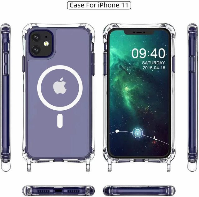 Transparente Crossbody Lanyard Handyhülle mit Magnet für iPhone 12 bis iPhone 16 Pro Max, stoßfeste Acryl-Hart-PC-Rückseite, Pink oder Transparent - Bild 1