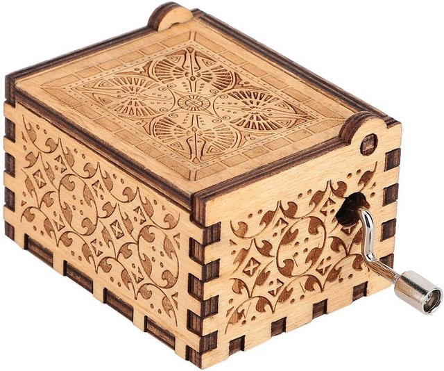 Geschnitzte Sperrholz Spieluhr mit Handkurbel aus Holz in Beige - Bild 1