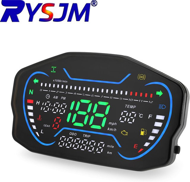 RYSJM Digitaler Motorrad-Tachometer mit GPS-Geschwindigkeitsmesser und Drehzahlmesser bis 12000 U/min in Schwarz - Bild 1