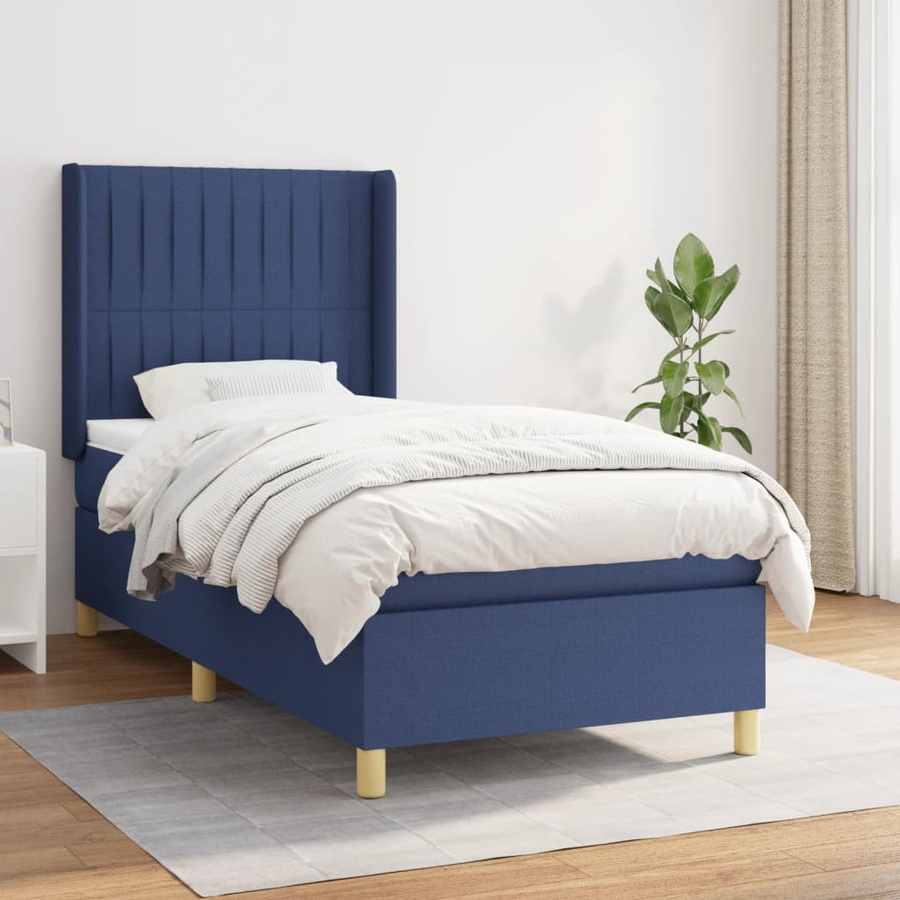 vidaXL Boxspringbett mit Matratze Blau, Hybrid-Design mit Taschenfederkern, B/T: 90 x 200 cm - Bild 3