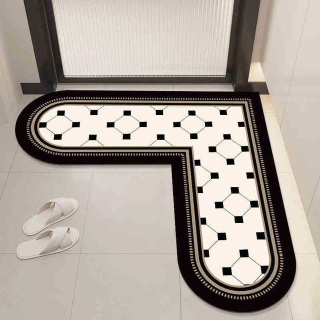 Anti-Rutsch Badezimmer-Eckmatte aus Kieselgur in Weiß, schnelltrocknend und feuchtigkeitsabsorbierend, B/T/H: 100 x 100 x 45 cm - Bild 1