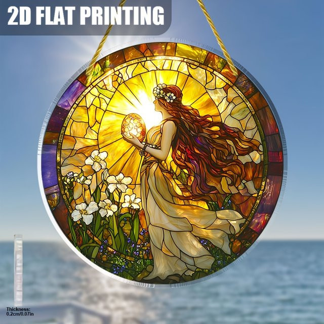 Böhmische Frühlingsfee mit Osterei Acryl Runder Sonnenfänger mit Blumenmuster, Farbe: Multicolour, Durchmesser: 20 cm - Bild 1