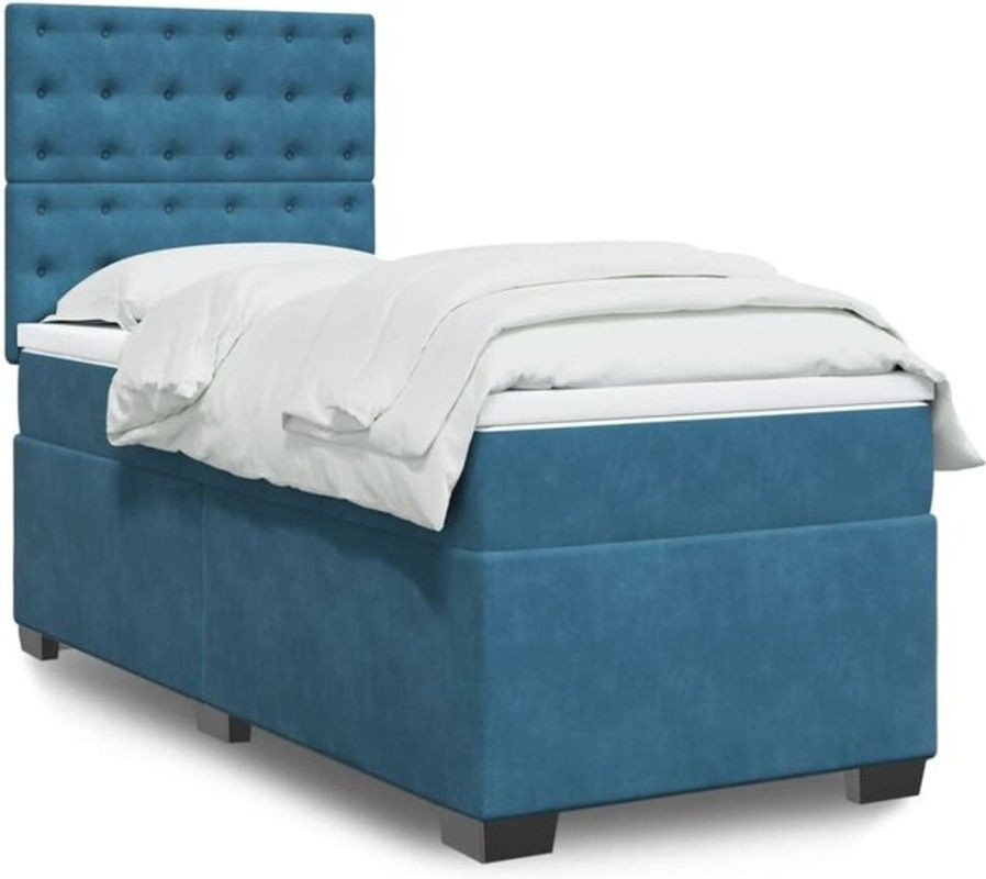 Vidaxl Boxspringbett mit Matratze aus Samt in Blau, B/T/H: 100 x 200 x 140,5 cm - Bild 1