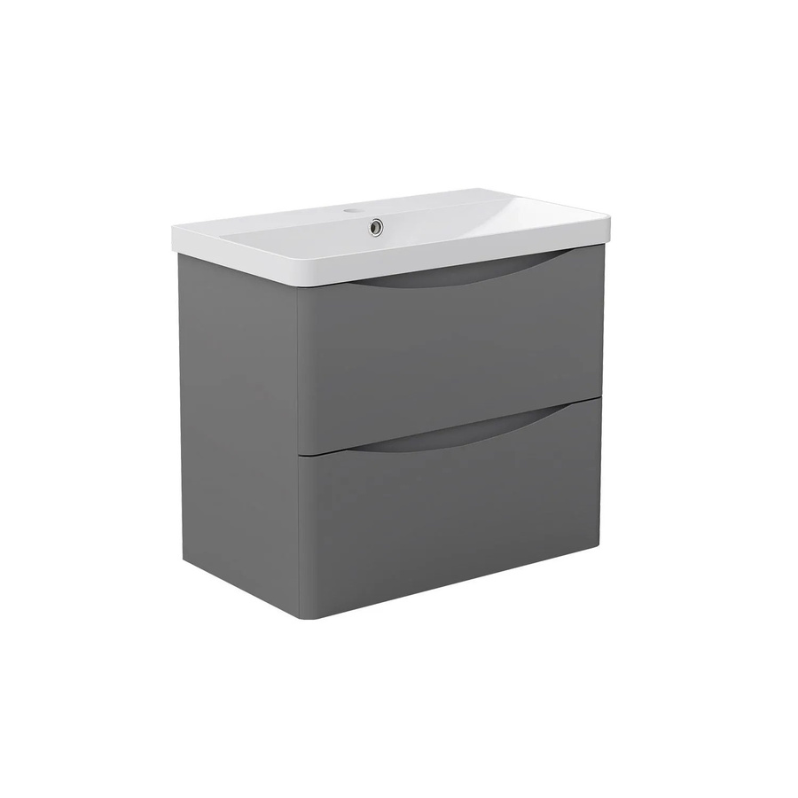 AICA Badmöbel Smiely Waschtisch mit Unterschrank in Anthrazit Hochglanz, 2-teiliges Set mit Mineralguss-Waschtisch und Softclose-Schubladen, Breite: 60 cm - Bild 2