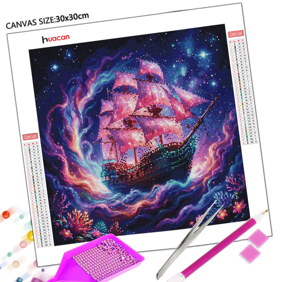 Huacan Diamond Painting Set Sternenhimmel Segelboot Landschaft Bastelset Multicolor B/H: 20 x 20 cm - Bild 2