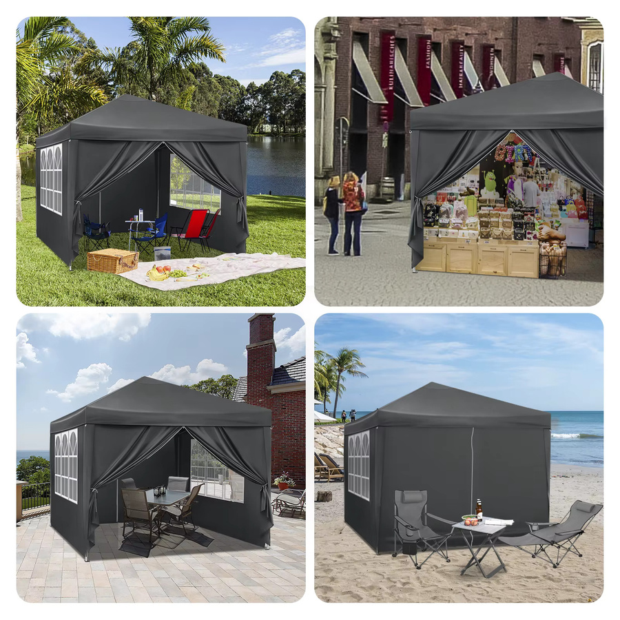WOLTU Faltbares Gartenzelt mit Überdachung in Anthrazit/Grau, B/T/H: 300 x 300 x 300 cm, wasserdicht und UV-beständig, Camping-Pavillon mit Tragetasche - Bild 2