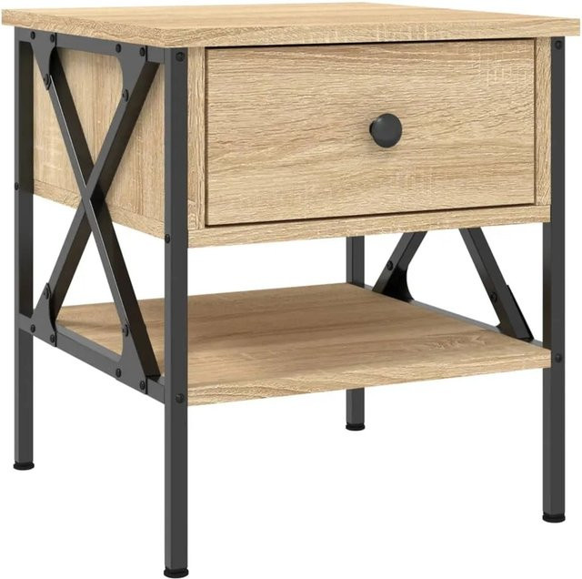 vidaXL Nachttisch im Industrie-Stil aus Holzwerkstoff und Eisen, Farbe Braun, B/T/H: 40 x 42 x 45 cm - Bild 1