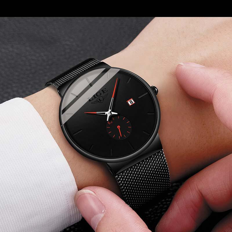 LIGE Armbanduhr, Quarz, Edelstahl, Schwarz, 42 mm, Unisex - Bild 6
