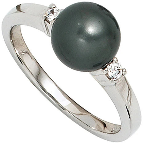 Colfem Ring 925 Silber, Zirkonia, Perle, Damen, Ringgröße 54 - Bild 1